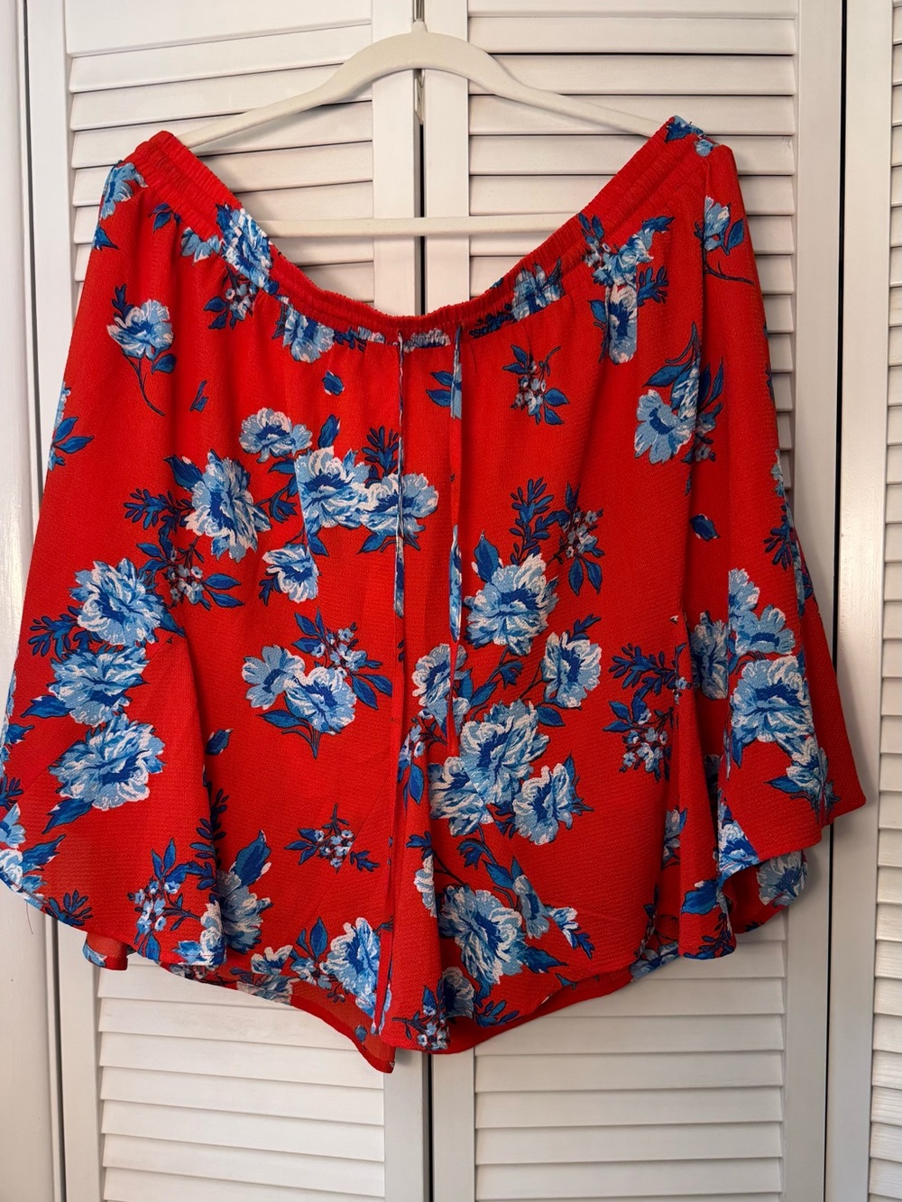 Sugarlips Red Mini Skort with Blue Floral Print